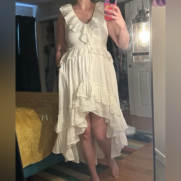 Free People Sunsational Midi Elegant White Ruffled Dress Large Nwt - Picture 9 of 15